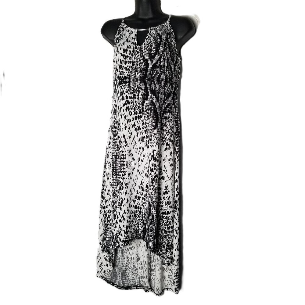 New York & Company Womens XS Petite Animal Print Hi Low Halter Maxi Dress